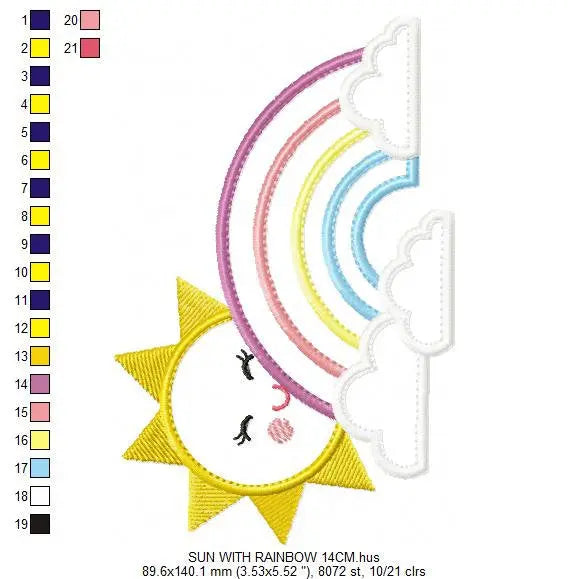 Sun and rainbow embroidery design - Rainbow with clouds applique machine embroidery pattern - Baby girl file - Instant digital download pes Marcia Embroidery