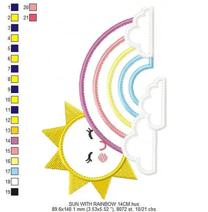 Sun and rainbow embroidery design - Rainbow with clouds applique machine embroidery pattern - Baby girl file - Instant digital download pes Marcia Embroidery