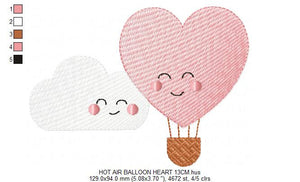 Balloon embroidery designs - Hot air balloon embroidery design machine embroidery pattern - Clouds embroidery Heart embroidery cloud design