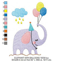 Cargar imagen en el visor de la galería, Birthday Party Elephant embroidery designs - Animal with balloons embroidery design machine embroidery pattern  Elephant embroidery download
