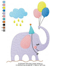 Carica l&#39;immagine nel visualizzatore di Gallery, Birthday Party Elephant embroidery designs - Animal with balloons embroidery design machine embroidery pattern  Elephant embroidery download
