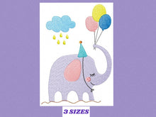 Cargar imagen en el visor de la galería, Birthday Party Elephant embroidery designs - Animal with balloons embroidery design machine embroidery pattern  Elephant embroidery download
