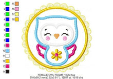 Cargar imagen en el visor de la galería, Owl embroidery design - Birds embroidery design machine embroidery pattern - Kitchen embroidery file - owl applique design with frame
