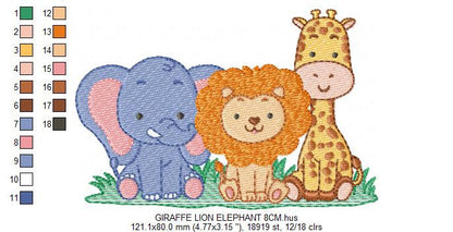Safari embroidery designs - Animals embroidery design machine embroidery pattern - Giraffe embroidery file - lion embroidery lion elephant
