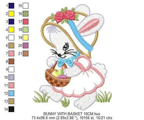 Bunny embroidery design - Rabbit embroidery designs machine embroidery pattern - baby embroidery file - kid embroidery rabbit with basket Marcia Embroidery