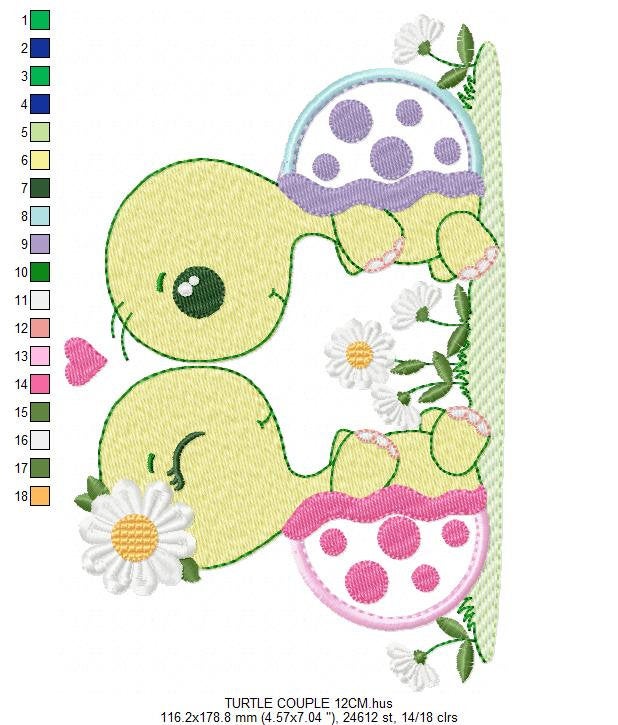 Turtle couple embroidery design - Animal in love embroidery designs machine embroidery pattern - Turtle applique file - Instant download
