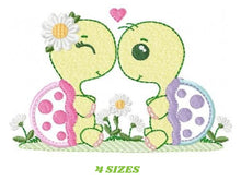 Cargar imagen en el visor de la galería, Turtle couple embroidery design - Animal in love embroidery designs machine embroidery pattern - Turtle applique file - Instant download
