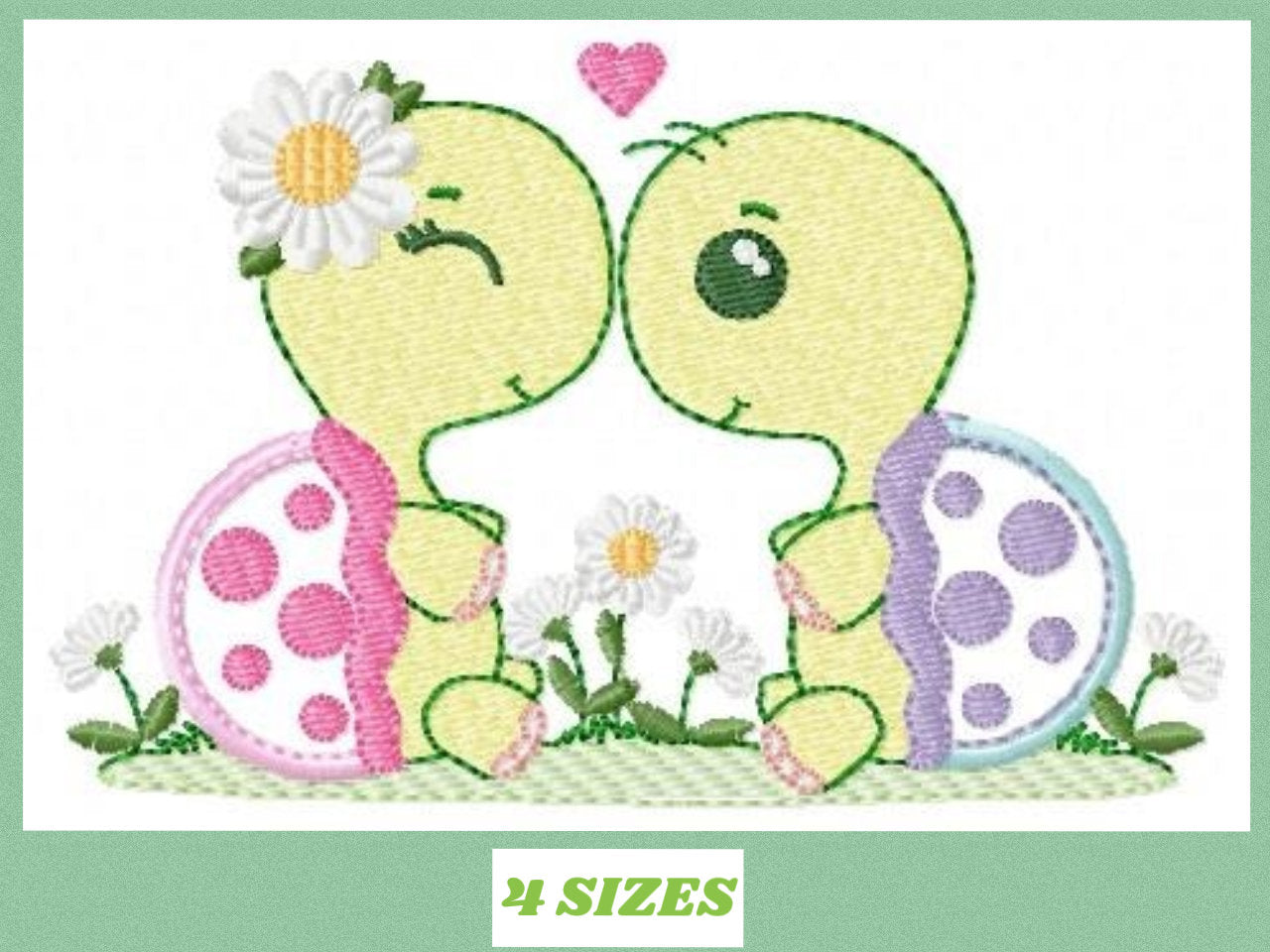 Turtle couple embroidery design - Animal in love embroidery designs machine embroidery pattern - Turtle applique file - Instant download