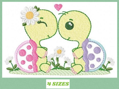 Turtle couple embroidery design - Animal in love embroidery designs machine embroidery pattern - Turtle applique file - Instant download