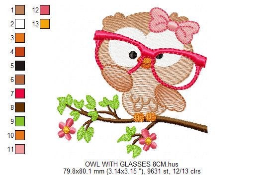 Owl embroidery design - Owl with glasses embroidery design machine embroidery pattern - bird embroidery file school teacher digital download