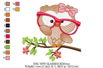 Owl embroidery design - Owl with glasses embroidery design machine embroidery pattern - bird embroidery file school teacher digital download