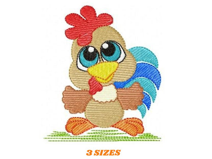 Colorful Chicken embroidery designs - Rooster machine embroidery pattern - Farm Animal Kitchen Towel file - Instant digital download pes jef