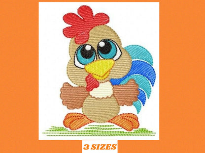 Colorful Chicken embroidery designs - Rooster machine embroidery pattern - Farm Animal Kitchen Towel file - Instant digital download pes jef