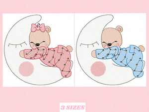 Bear embroidery designs - Teddy embroidery design machine embroidery pattern - baby girl embroidery file - bear sleeping in the moon boy pes