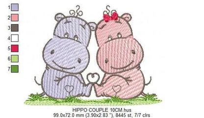 Love Couple Hippo embroidery designs - Valentine Wedding Decoration embroidery design machine embroidery pattern - Instant download pes jef Marcia Embroidery