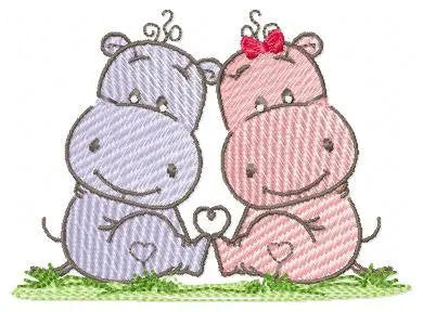 Love Couple Hippo embroidery designs - Valentine Wedding Decoration embroidery design machine embroidery pattern - Instant download pes jef Marcia Embroidery