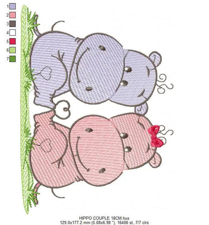 Love Couple Hippo embroidery designs - Valentine Wedding Decoration embroidery design machine embroidery pattern - Instant download pes jef Marcia Embroidery