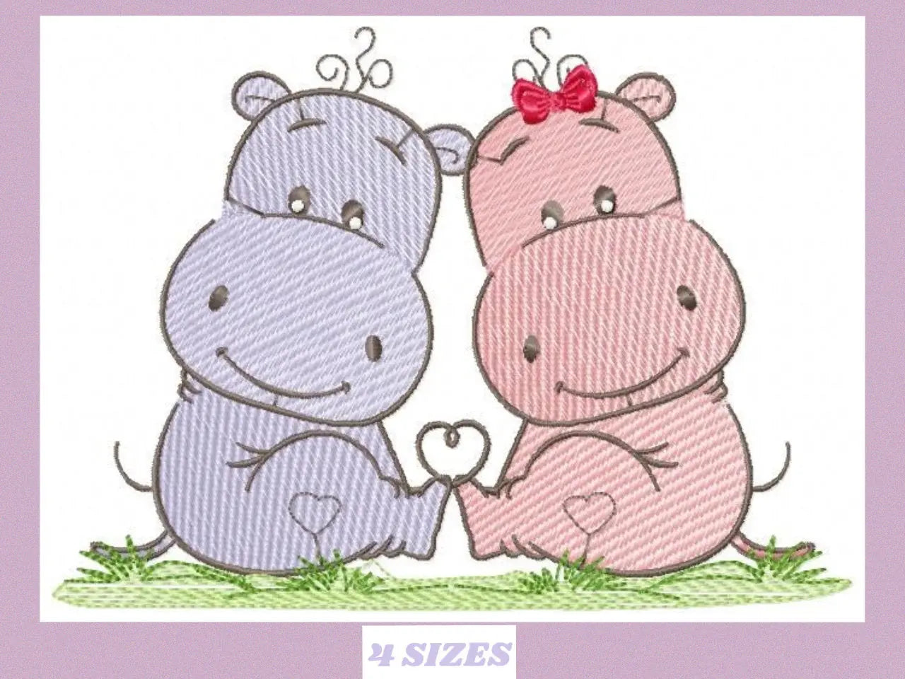 Love Couple Hippo embroidery designs - Valentine Wedding Decoration embroidery design machine embroidery pattern - Instant download pes jef Marcia Embroidery