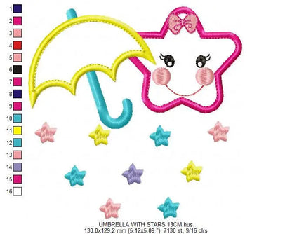 Umbrella with stars embroidery design - Umbrella embroidery design machine embroidery pattern  girl embroidery file umbrella applique design Marcia Embroidery