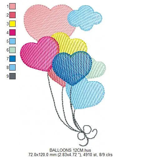 Balloon embroidery design - Balloons embroidery designs machine embroidery pattern - Heart balloon cloud - birthday embroidery file download Marcia Embroidery