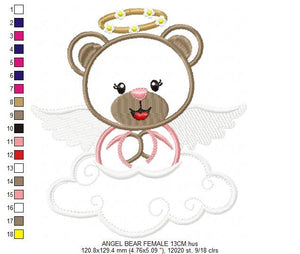 Angel embroidery designs - Teddy bear embroidery design machine embroidery pattern - Angel bear applique design - instant download baby boy