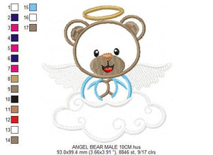 Angel embroidery designs - Teddy bear embroidery design machine embroidery pattern - Angel bear applique design - instant download baby boy