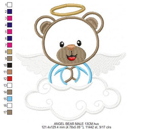 Angel embroidery designs - Teddy bear embroidery design machine embroidery pattern - Angel bear applique design - instant download baby boy