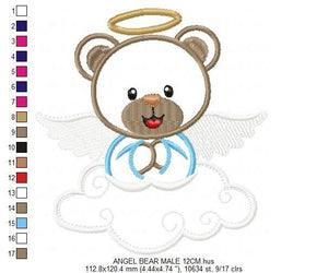 Angel embroidery designs - Teddy bear embroidery design machine embroidery pattern - Angel bear applique design - instant download baby boy