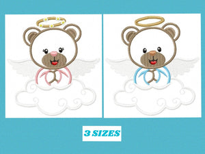 Angel embroidery designs - Teddy bear embroidery design machine embroidery pattern - Angel bear applique design - instant download baby boy