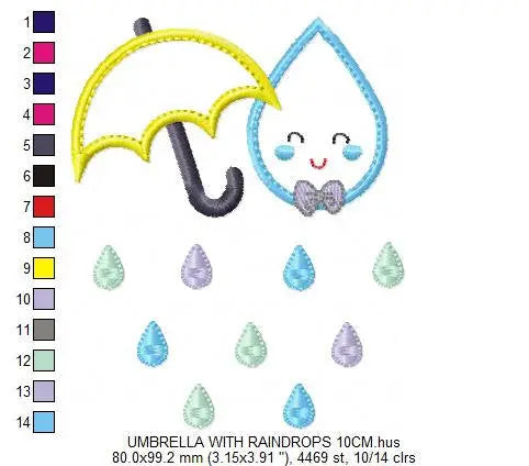Umbrella with raindrop embroidery design - Rain embroidery design machine embroidery pattern - baby boy embroidery file umbrella applique Marcia Embroidery