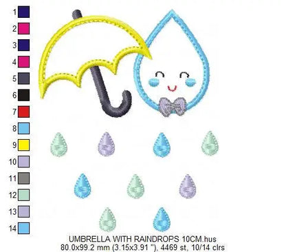 Umbrella with raindrop embroidery design - Rain embroidery design machine embroidery pattern - baby boy embroidery file umbrella applique Marcia Embroidery