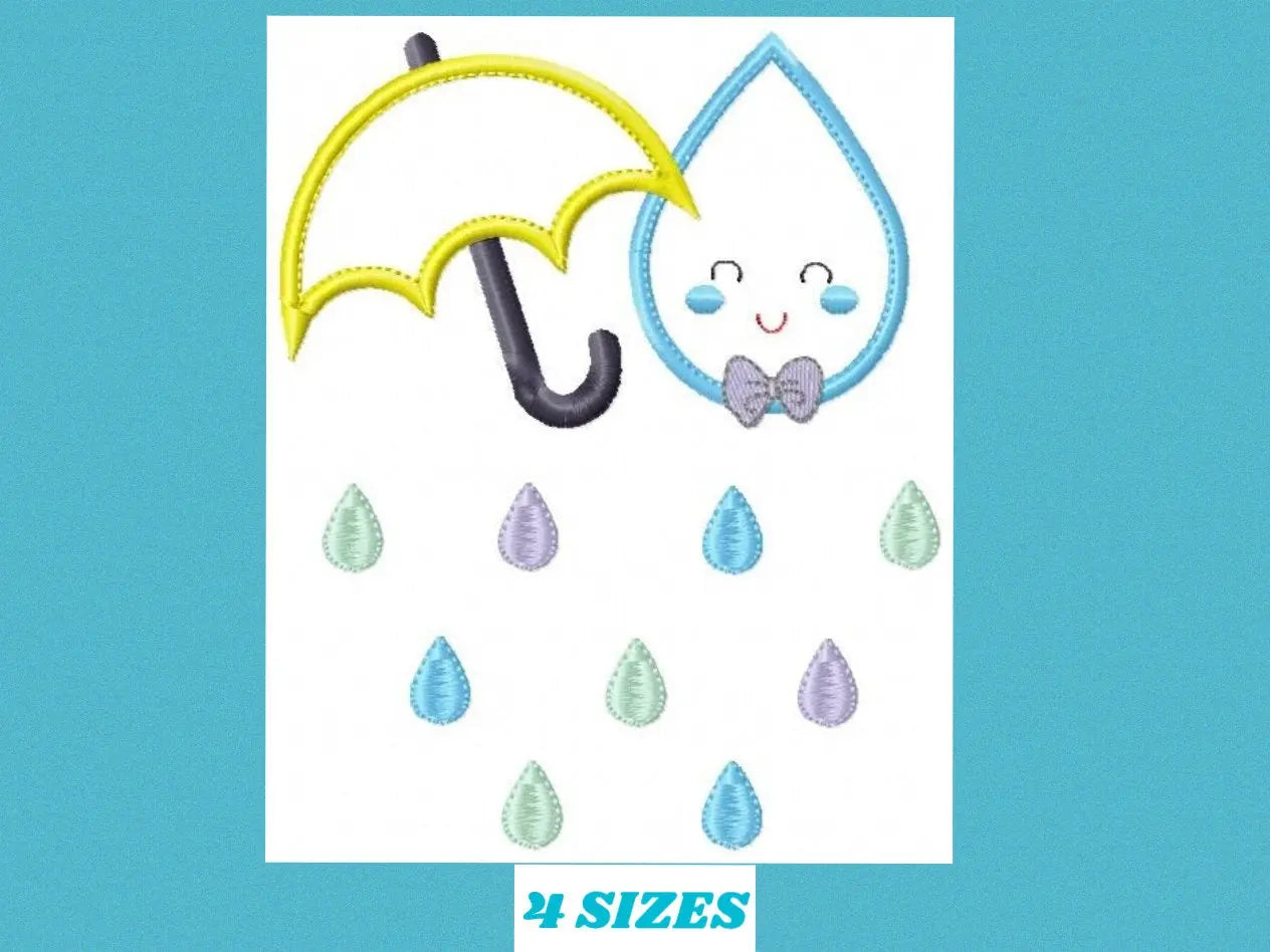 Umbrella with raindrop embroidery design - Rain embroidery design machine embroidery pattern - baby boy embroidery file umbrella applique Marcia Embroidery