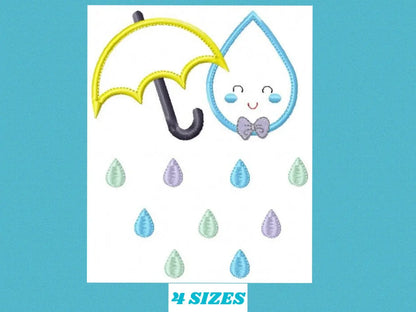 Umbrella with raindrop embroidery design - Rain embroidery design machine embroidery pattern - baby boy embroidery file umbrella applique Marcia Embroidery