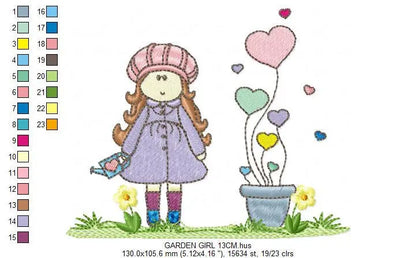 Girl embroidery designs - Flower girl embroidery design machine embroidery pattern - girl with flowers embroidery file - Cute Girl design Marcia Embroidery