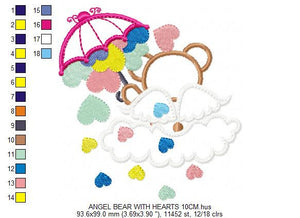 Bear Angel embroidery design - Teddy bear embroidery design machine embroidery pattern - Angel bear applique design - instant download