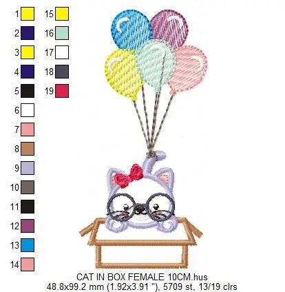 Cat in a box embroidery design - Cat with glasses embroidery designs machine embroidery pattern - Kitty embroidery - instant download pes Marcia Embroidery