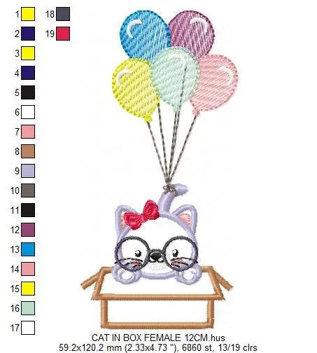 Cat in a box embroidery design - Cat with glasses embroidery designs machine embroidery pattern - Kitty embroidery - instant download pes Marcia Embroidery