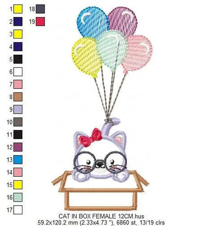 Cat in a box embroidery design - Cat with glasses embroidery designs machine embroidery pattern - Kitty embroidery - instant download pes Marcia Embroidery