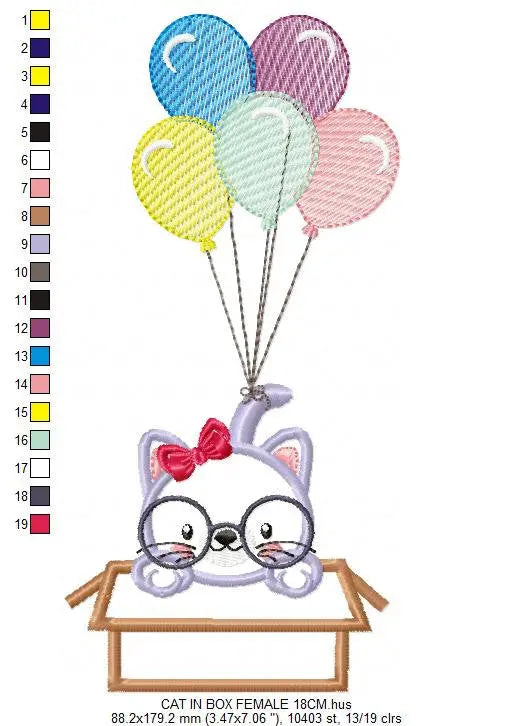 Cat in a box embroidery design - Cat with glasses embroidery designs machine embroidery pattern - Kitty embroidery - instant download pes Marcia Embroidery