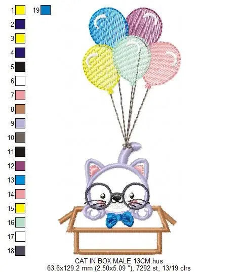 Cat in a box embroidery design - Cat with glasses embroidery designs machine embroidery pattern - Kitty embroidery - instant download pes Marcia Embroidery