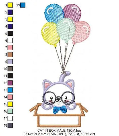Cat in a box embroidery design - Cat with glasses embroidery designs machine embroidery pattern - Kitty embroidery - instant download pes Marcia Embroidery