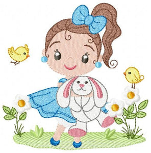 Baby girl embroidery designs - Children embroidery design machine embroidery pattern - girl with bunny embroidery file - princess embroidery