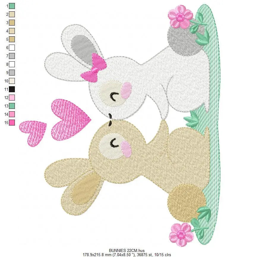 Couple Bunny with hearts embroidery design - Rabbit Fanily Valentines with hearts machine embroidery pattern - Love file - Instant download Marcia Embroidery