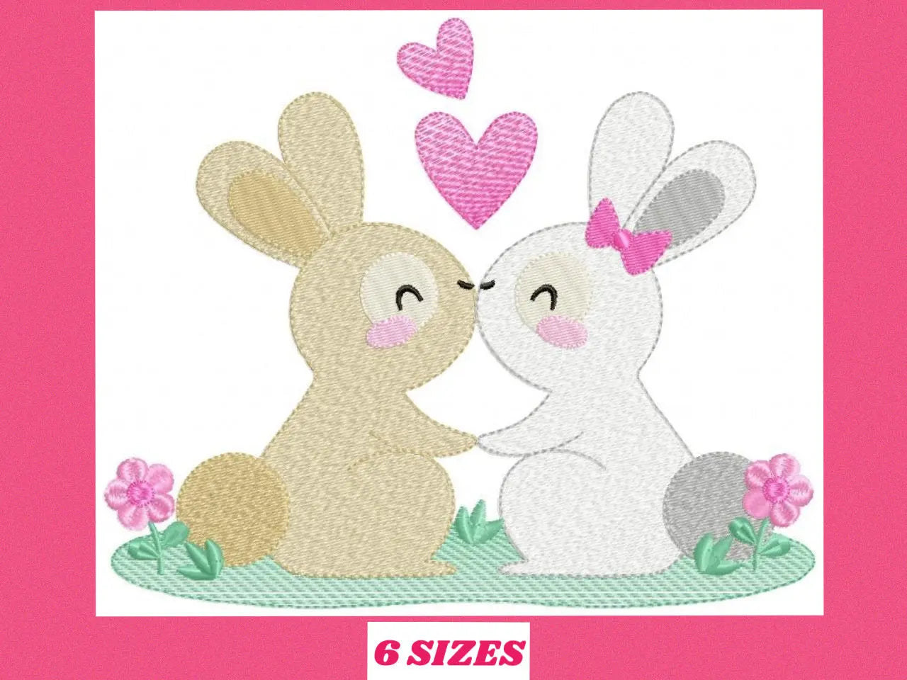 Couple Bunny with hearts embroidery design - Rabbit Fanily Valentines with hearts machine embroidery pattern - Love file - Instant download Marcia Embroidery