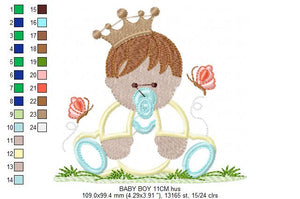 Baby embroidery design - Baby with crown embroidery design machine embroidery pattern - baby prince embroidery file - nursery baby boy room