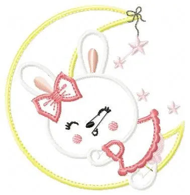 Sleeping bunny embroidery design - Half moon applique machine embroidery pattern - Baby girl file - Instant digital download pes jef dst hus Marcia Embroidery