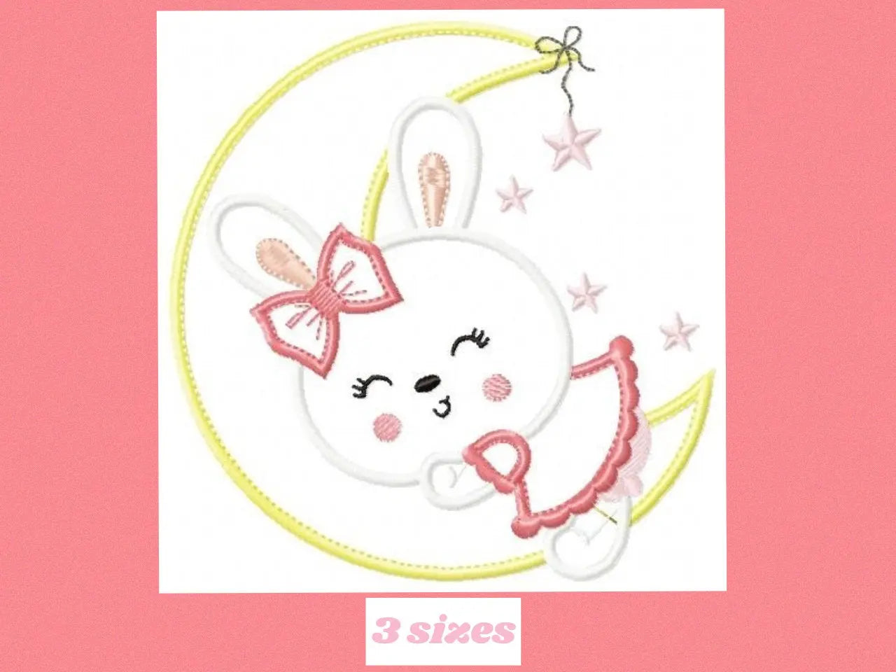 Sleeping bunny embroidery design - Half moon applique machine embroidery pattern - Baby girl file - Instant digital download pes jef dst hus Marcia Embroidery