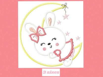 Sleeping bunny embroidery design - Half moon applique machine embroidery pattern - Baby girl file - Instant digital download pes jef dst hus Marcia Embroidery