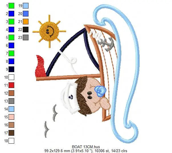 Boat embroidery design - Boy embroidery design machine embroidery pattern - baby embroidery file - kid embroidery boat applique design Marcia Embroidery