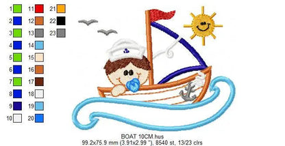 Boat embroidery design - Boy embroidery design machine embroidery pattern - baby embroidery file - kid embroidery boat applique design Marcia Embroidery
